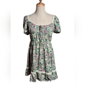 Urban Outfitters Y2k Green Floral Cottagecore Mini Dress